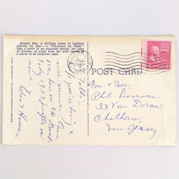 Vintage 1954 Linen Postcard Avalon Bay Santa Catalina Night Time California - Picture 2 of 2